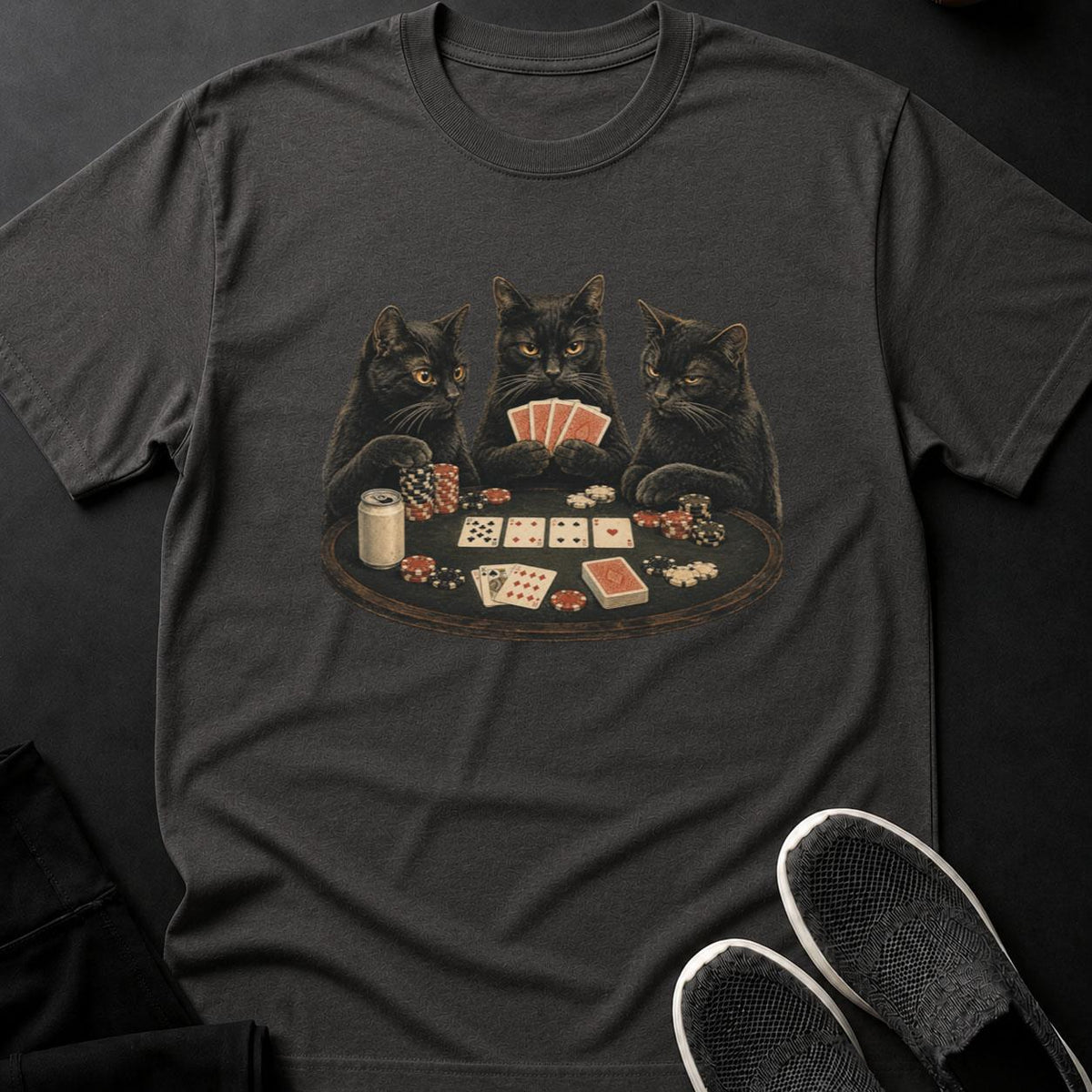 Black Cats Playing Poker Cat Tee