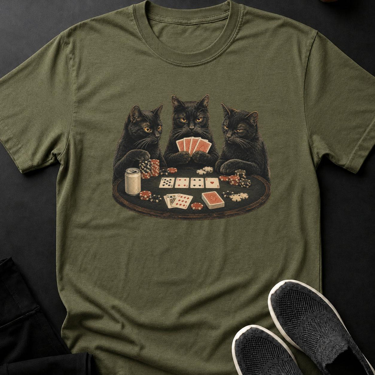 Black Cats Playing Poker Cat Tee