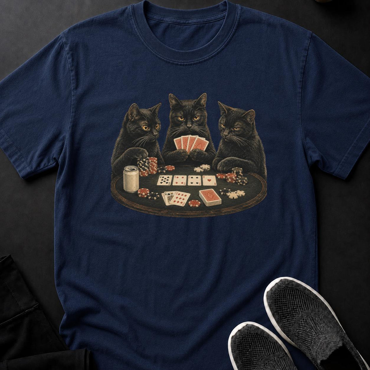 Black Cats Playing Poker Cat Tee