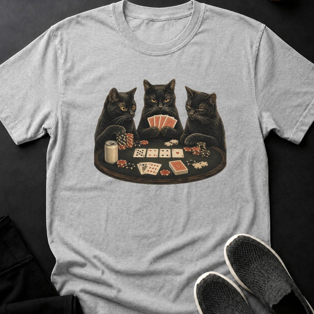 Black Cats Playing Poker Cat Tee