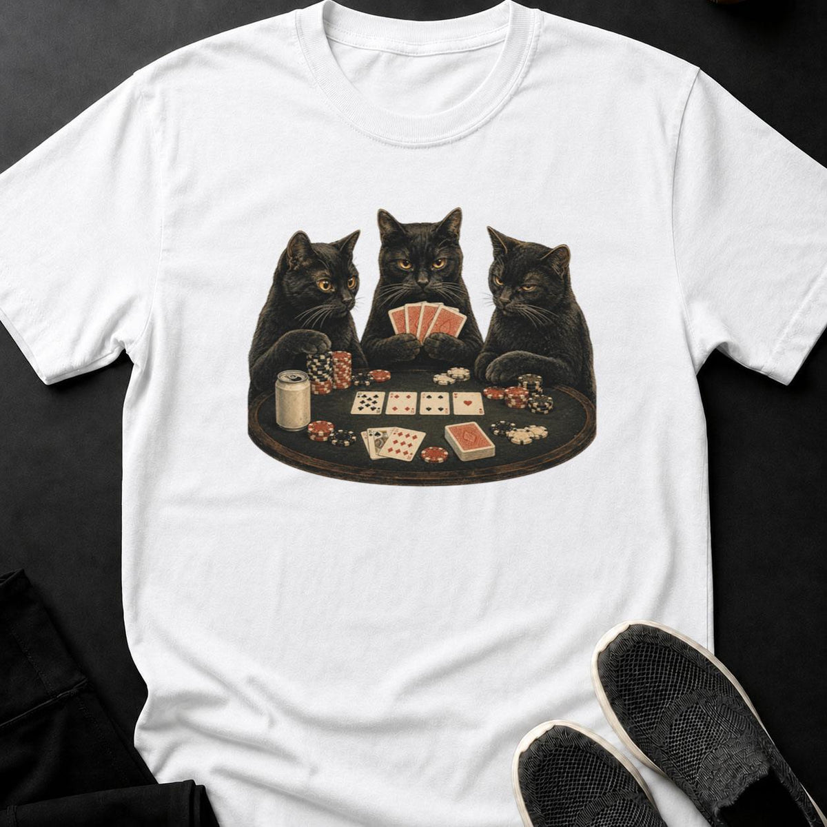 Black Cats Playing Poker Cat Tee