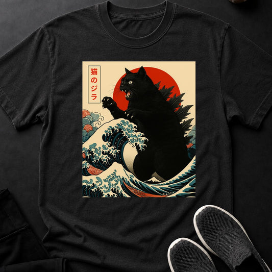 Black Catzilla Japanese Wave Tee