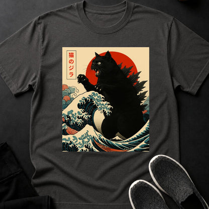 Black Catzilla Japanese Wave Tee
