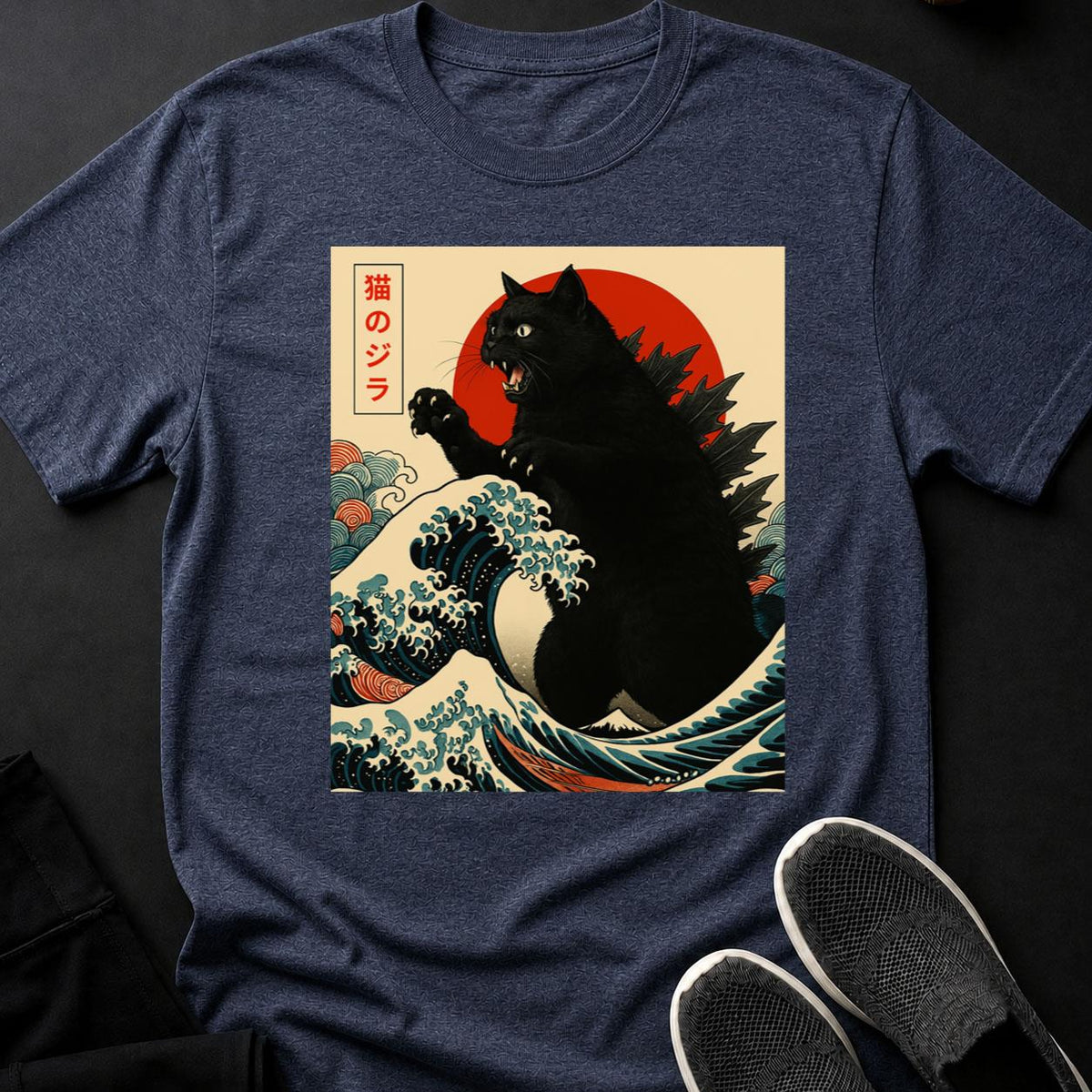 Black Catzilla Japanese Wave Tee