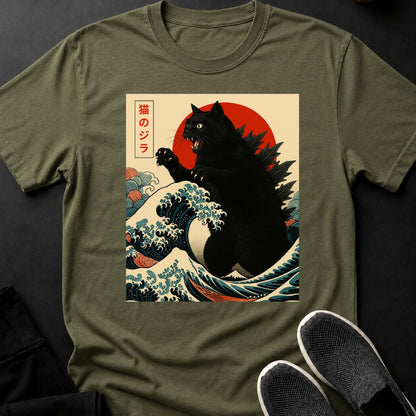 Black Catzilla Japanese Wave Tee