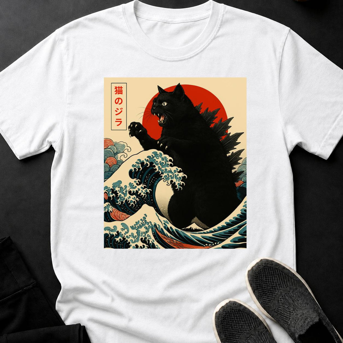 Black Catzilla Japanese Wave Tee