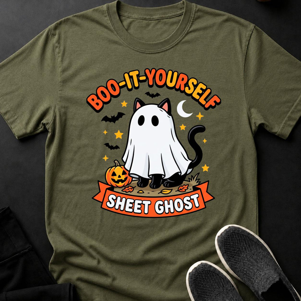 Boo It Yourself Sheet Ghost Cat Tee
