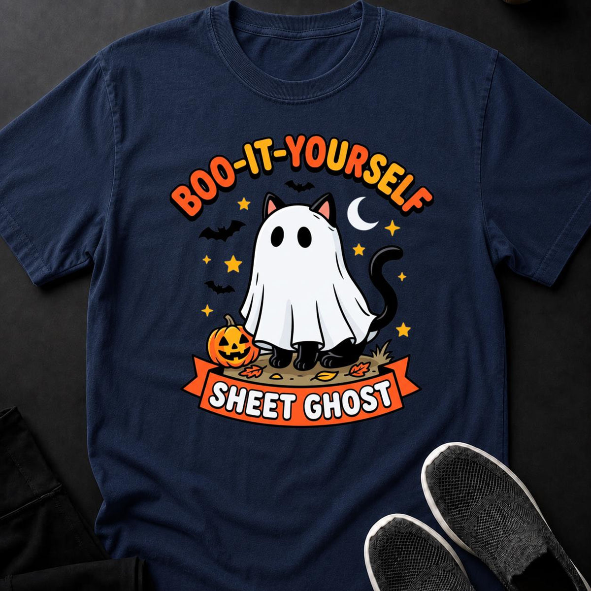 Boo It Yourself Sheet Ghost Cat Tee