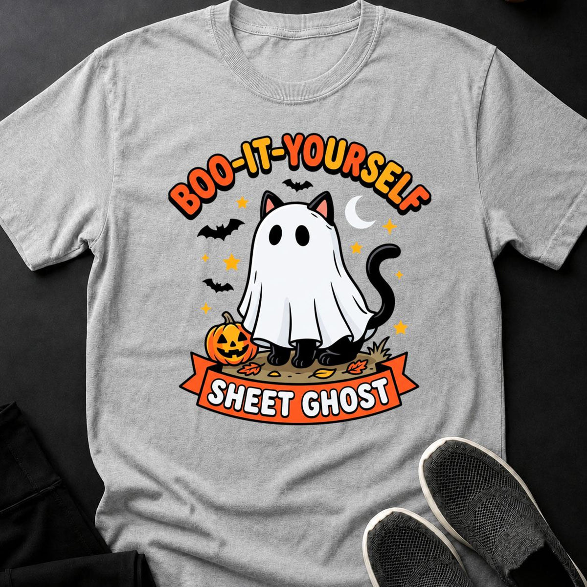 Boo It Yourself Sheet Ghost Cat Tee