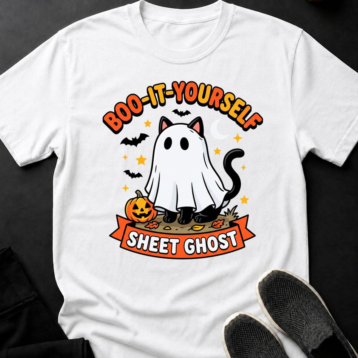 Boo It Yourself Sheet Ghost Cat Tee