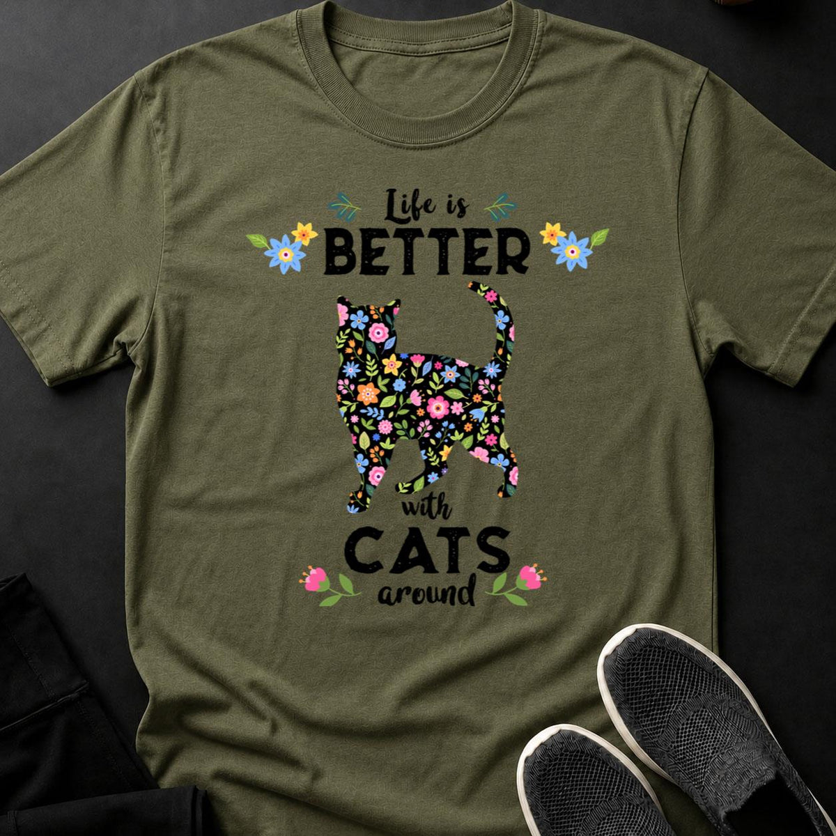 Born To Be Wild Floral Cat Mom Tee