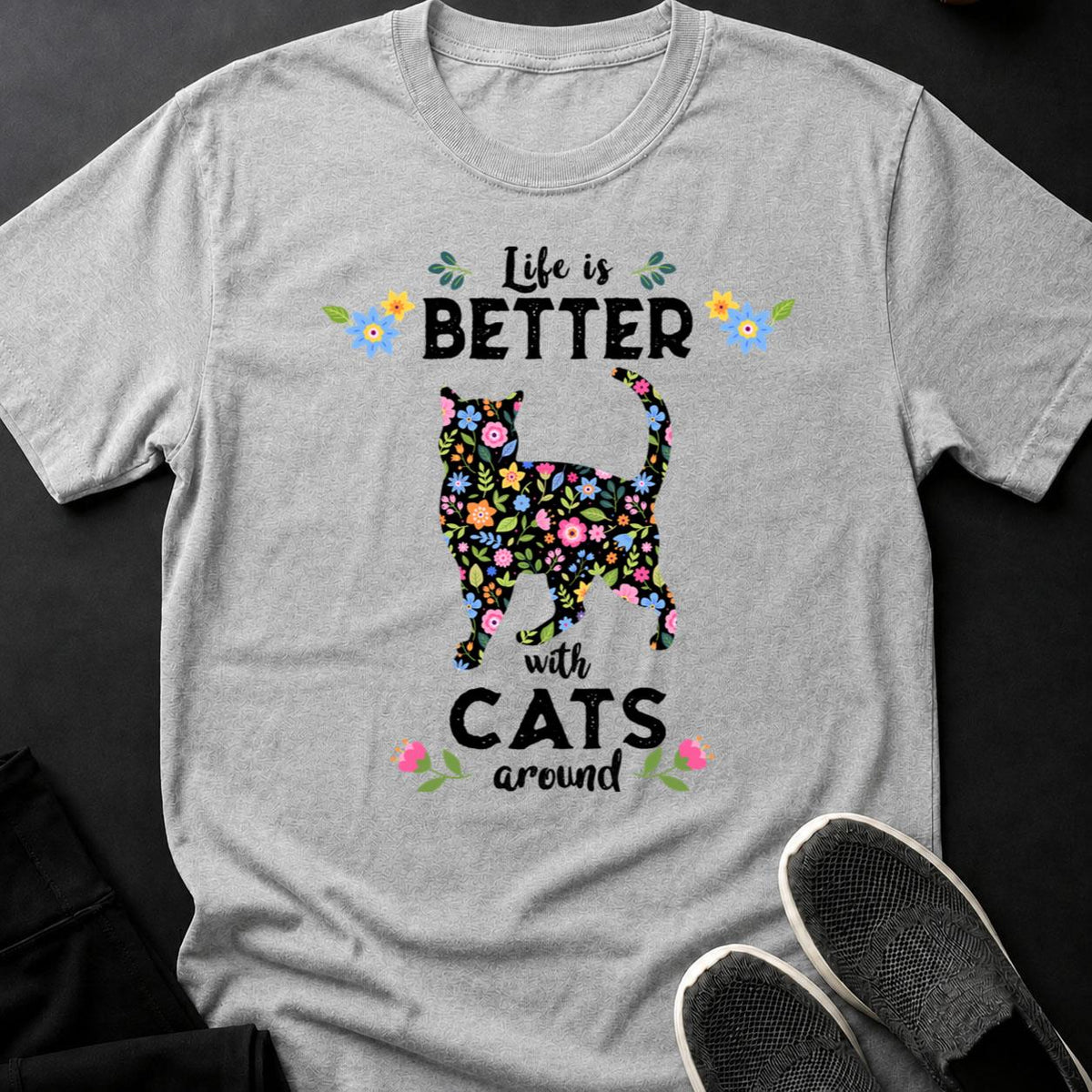 Born To Be Wild Floral Cat Mom Tee