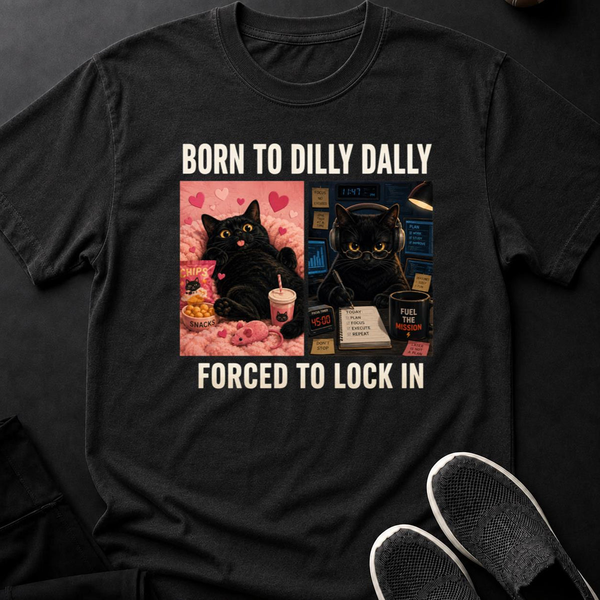 Born To Dilly Dally Forced To Lock In Cat Tee