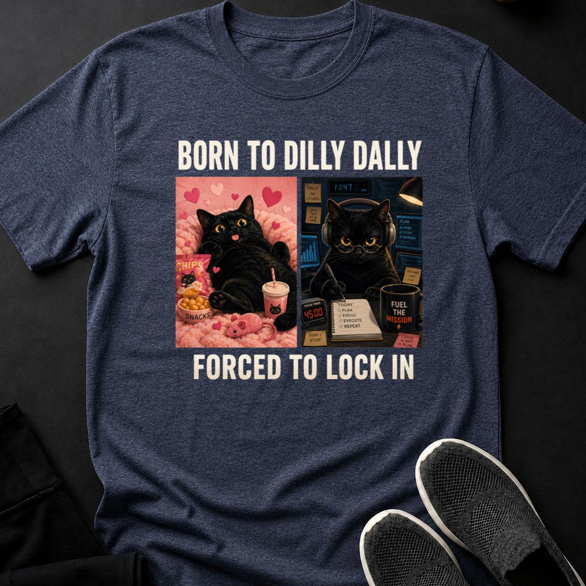 Born To Dilly Dally Forced To Lock In Cat Tee
