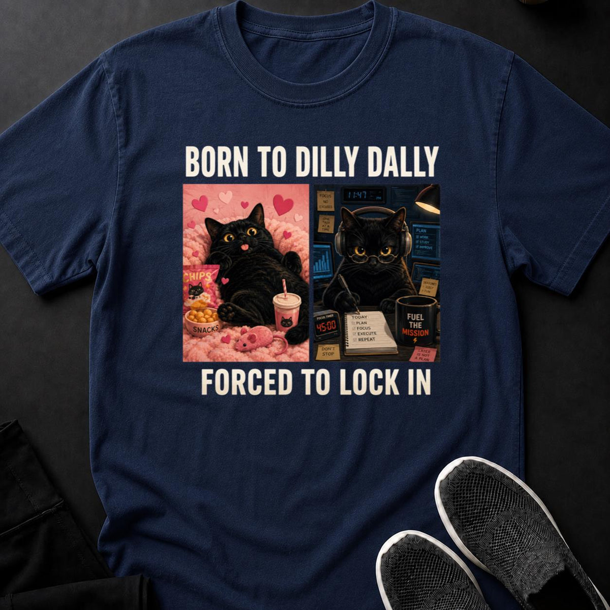 Born To Dilly Dally Forced To Lock In Cat Tee