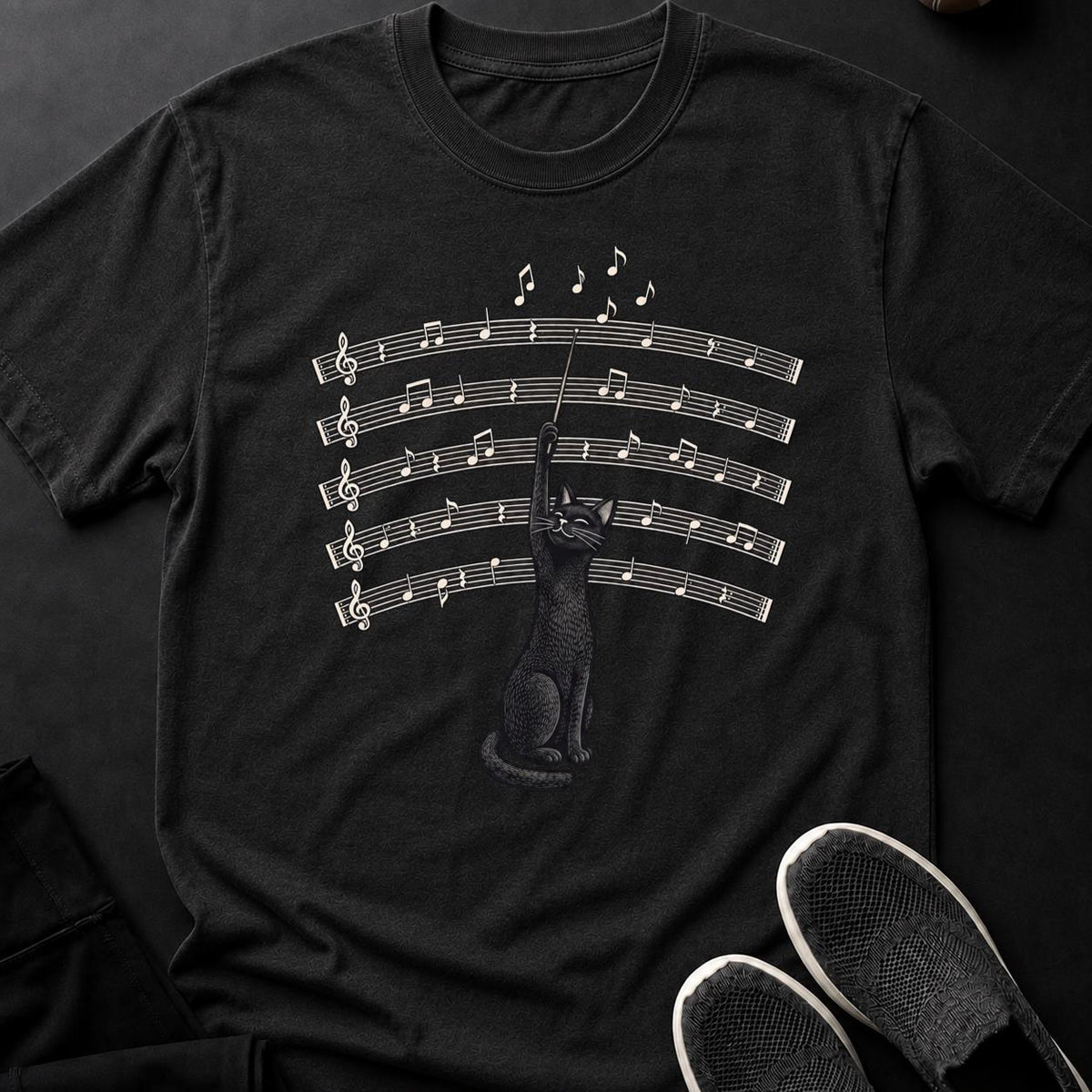 Cat Conductor Music Sheet Symphony Cat Tee
