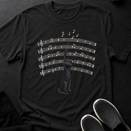 Cat Conductor Music Sheet Symphony Cat Tee