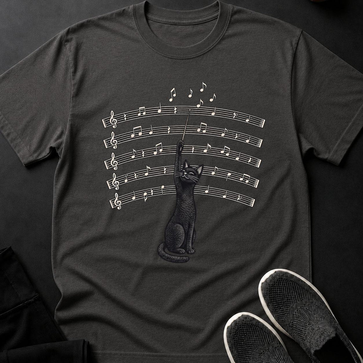 Cat Conductor Music Sheet Symphony Cat Tee