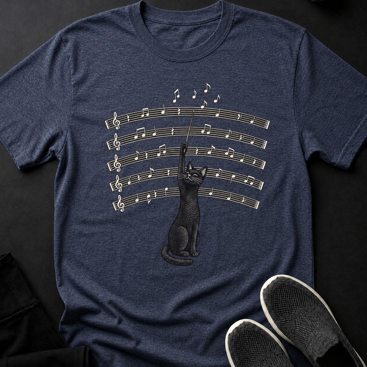 Cat Conductor Music Sheet Symphony Cat Tee