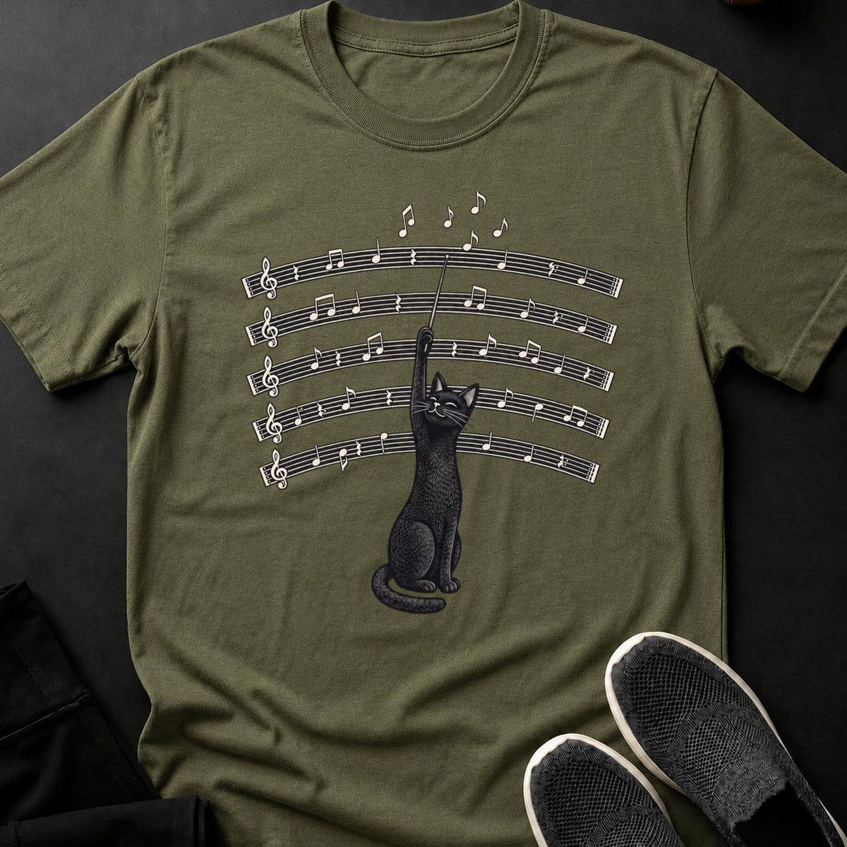 Cat Conductor Music Sheet Symphony Cat Tee