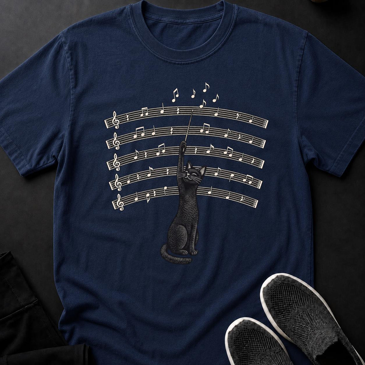 Cat Conductor Music Sheet Symphony Cat Tee