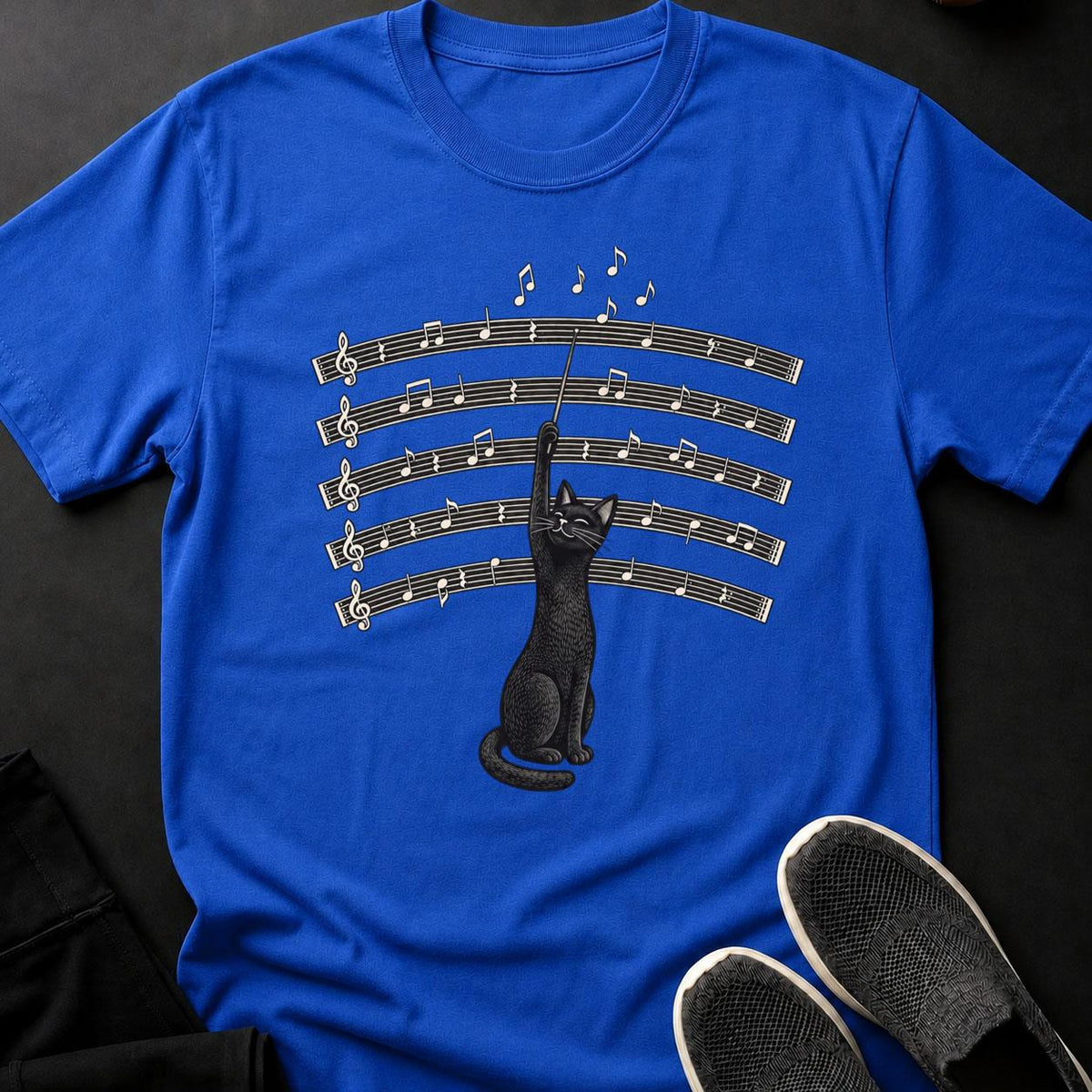Cat Conductor Music Sheet Symphony Cat Tee