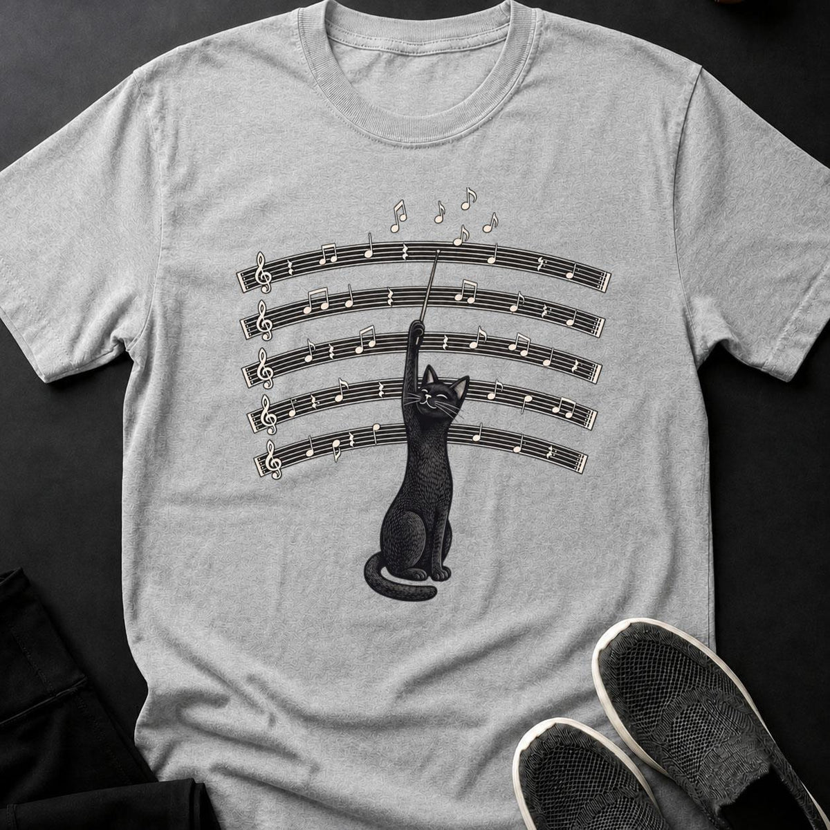 Cat Conductor Music Sheet Symphony Cat Tee