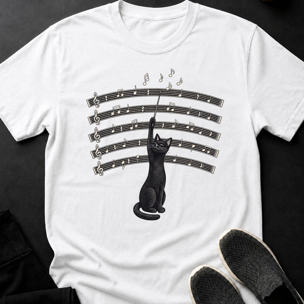 Cat Conductor Music Sheet Symphony Cat Tee