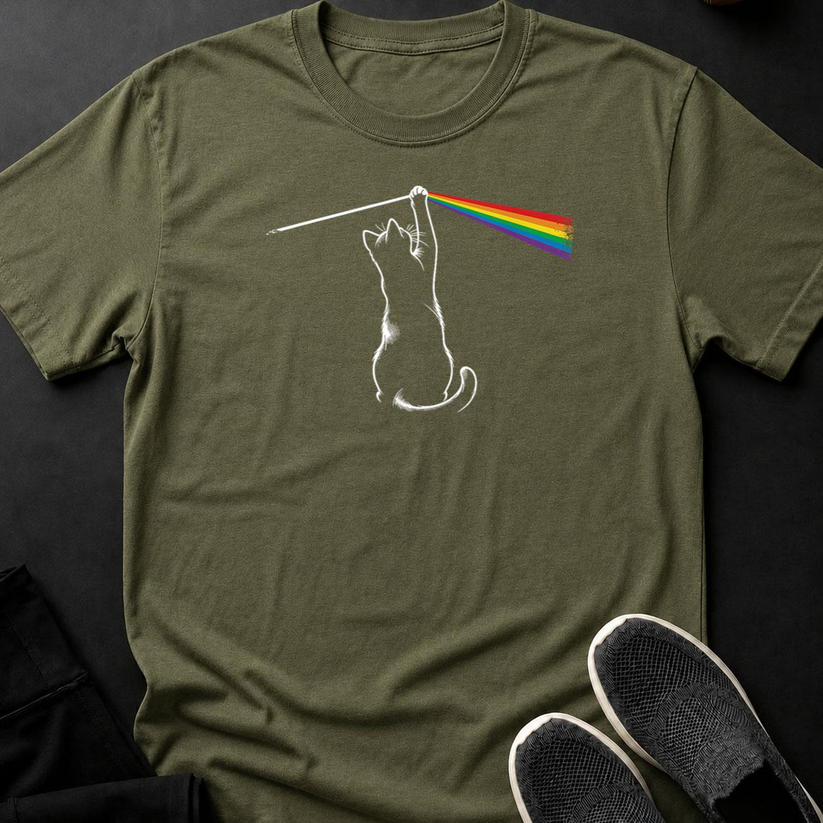 Cat Dark Side Of Moon Rainbow Tee