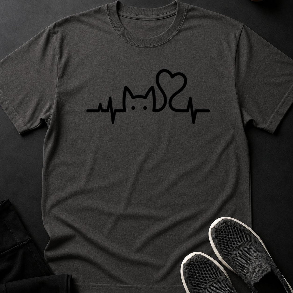 Cat Heartbeat Line Art