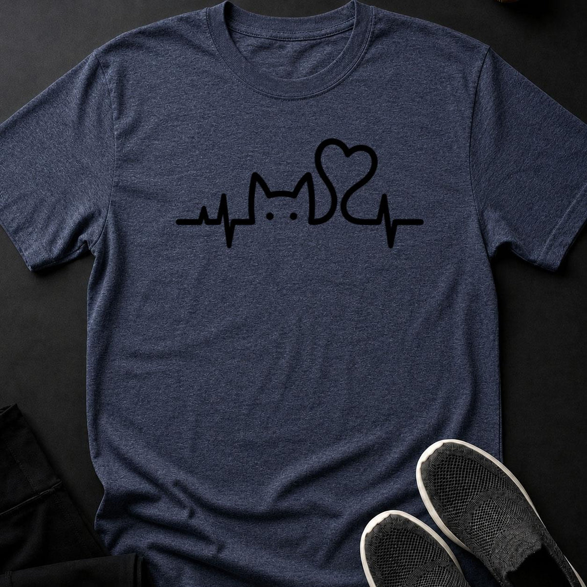 Cat Heartbeat Line Art