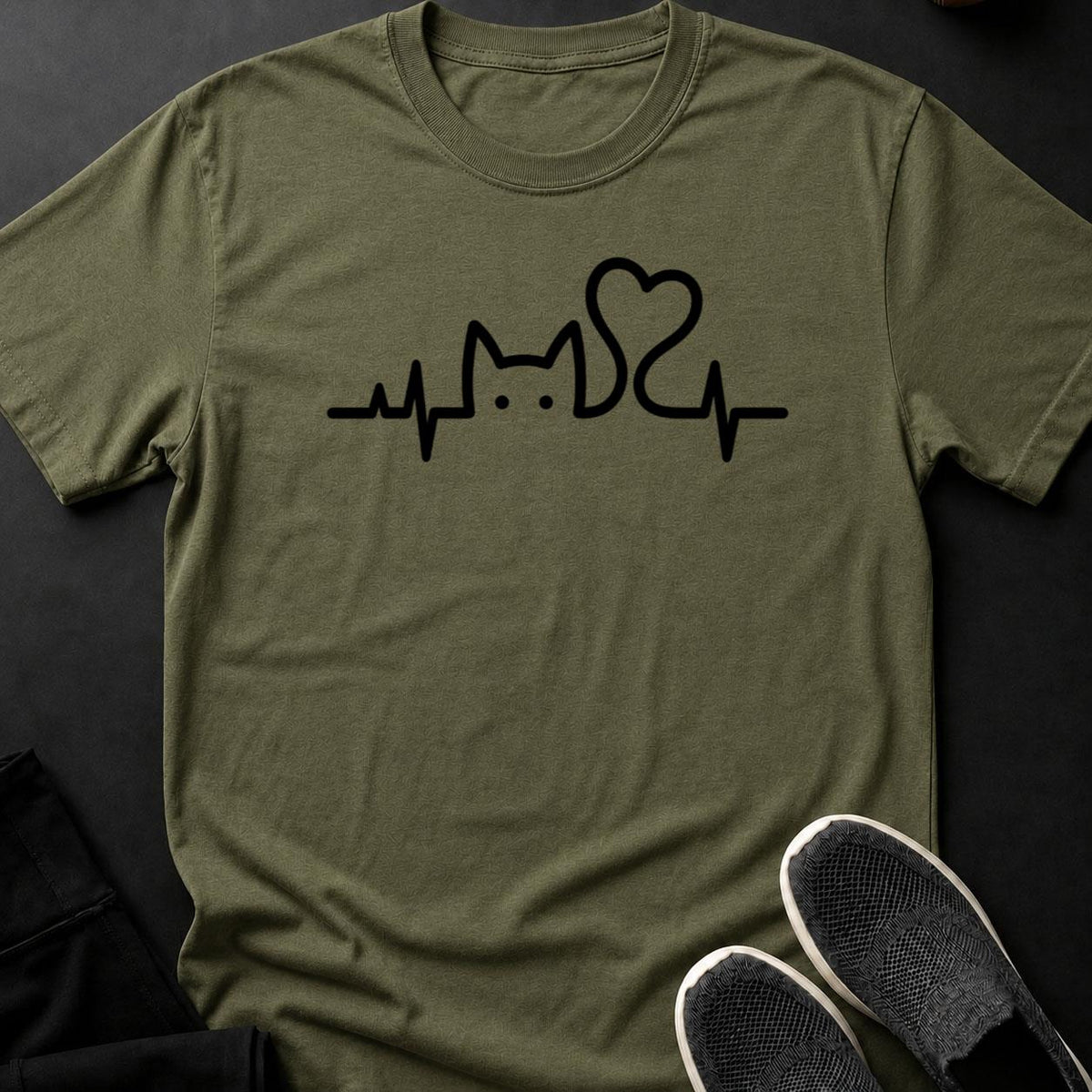 Cat Heartbeat Line Art