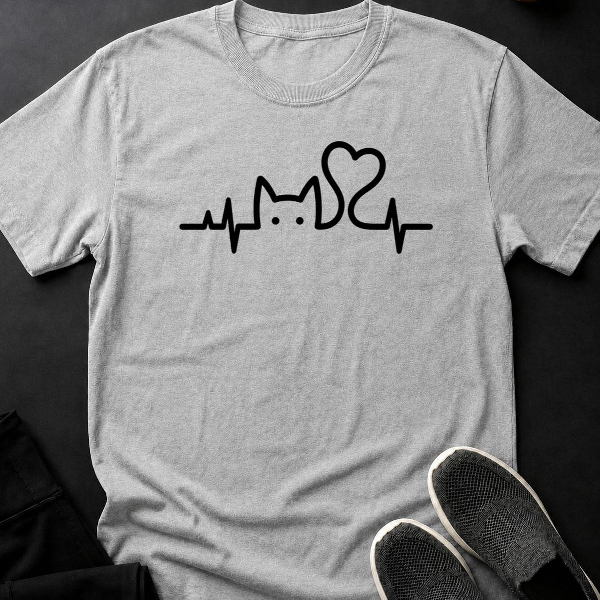 Cat Heartbeat Line Art