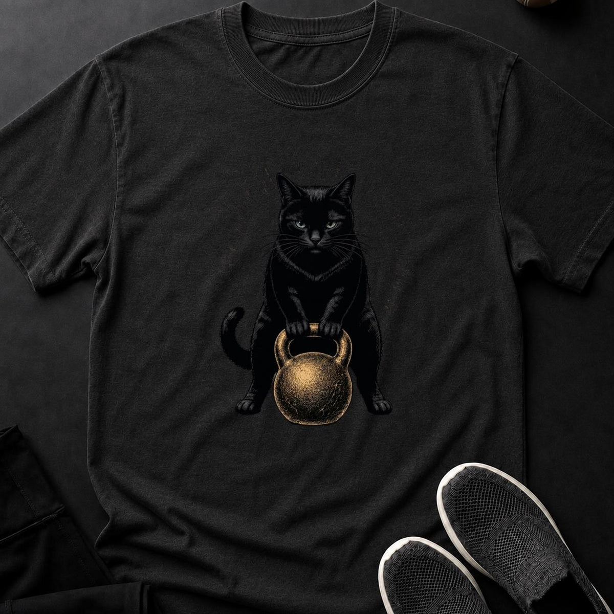 Cat Kettlebell Gym Portrait Cat Tee