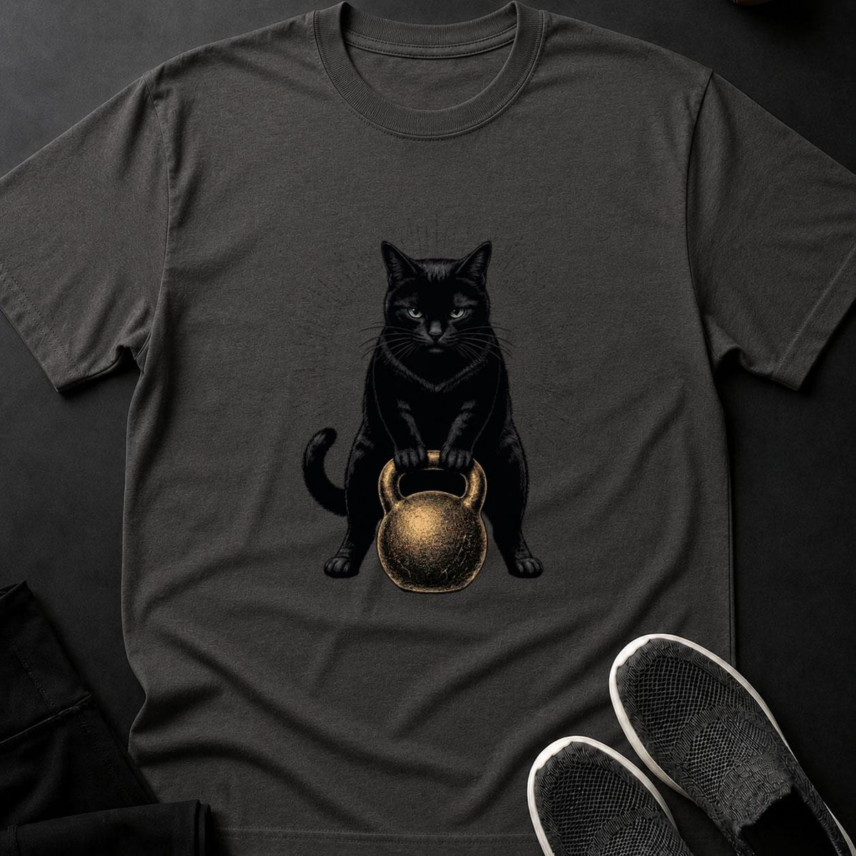 Cat Kettlebell Gym Portrait Cat Tee