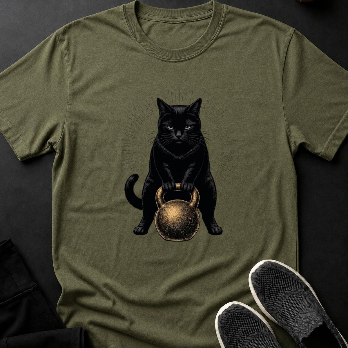 Cat Kettlebell Gym Portrait Cat Tee