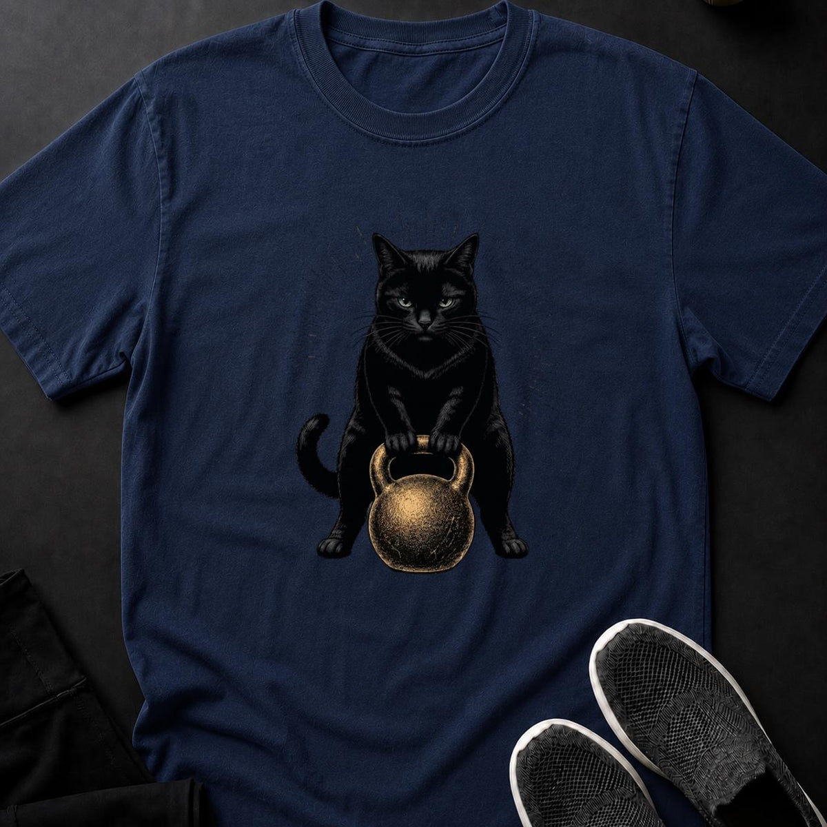 Cat Kettlebell Gym Portrait Cat Tee