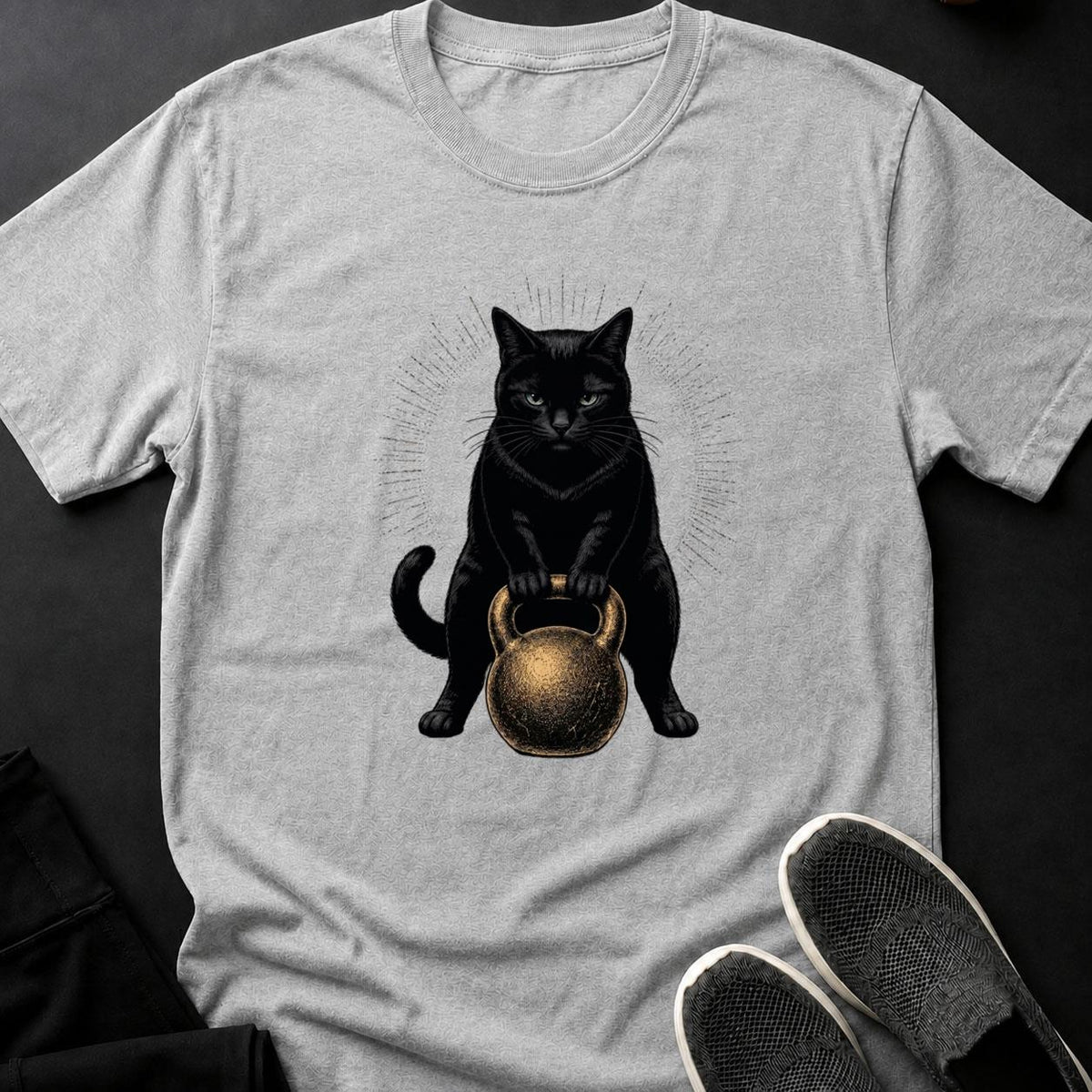 Cat Kettlebell Gym Portrait Cat Tee