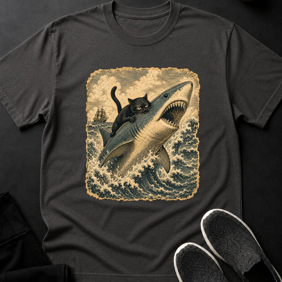 Cat Rides the Breaching Shark