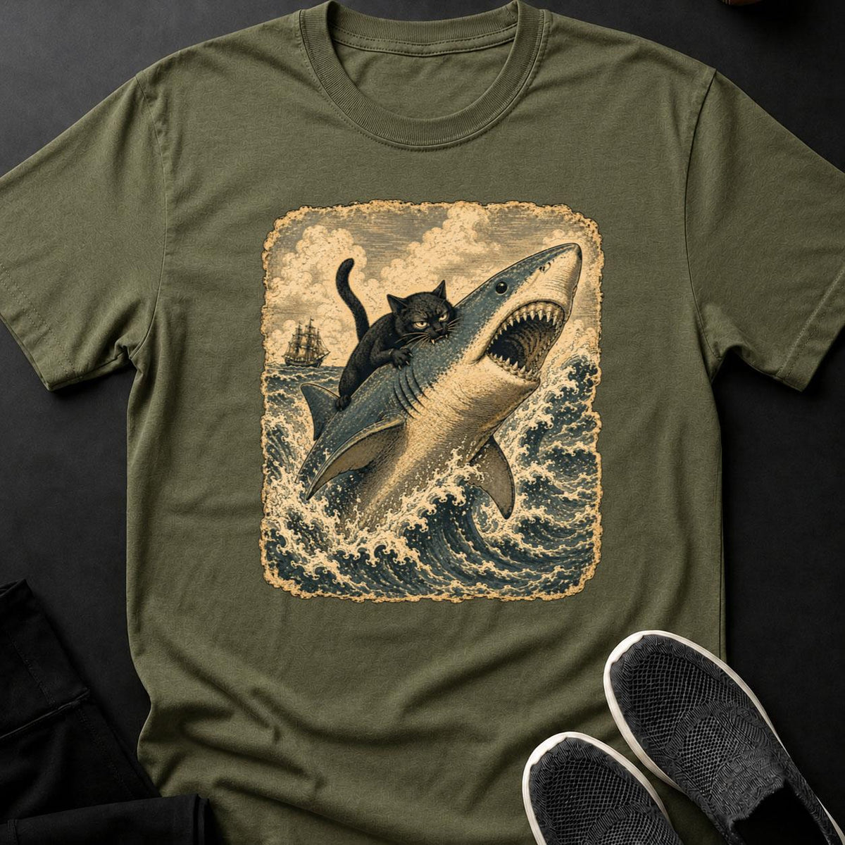 Cat Rides the Breaching Shark
