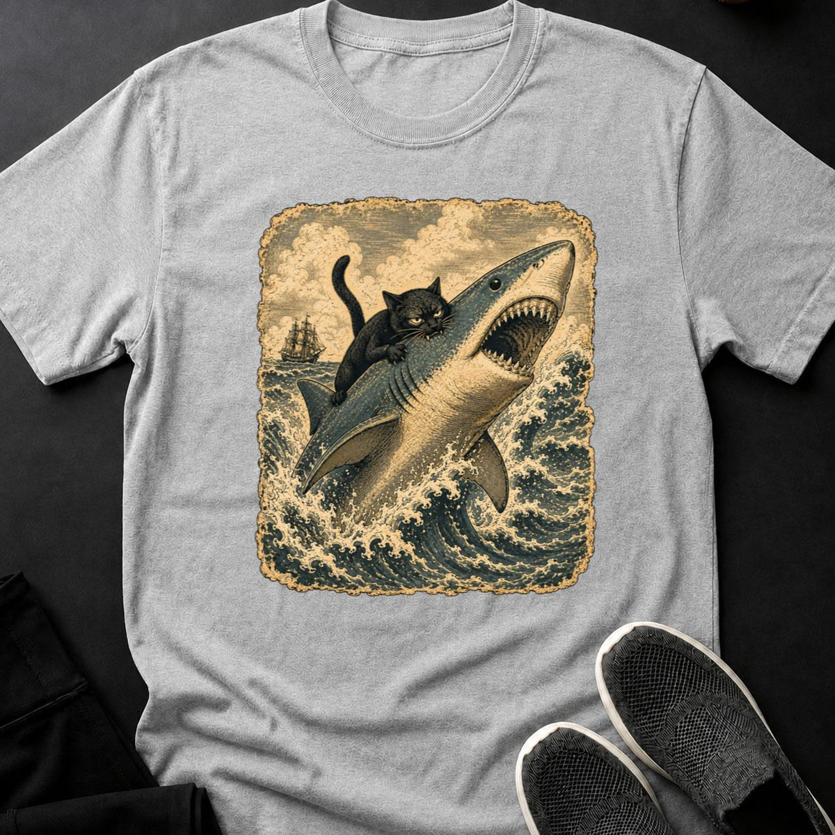 Cat Rides the Breaching Shark