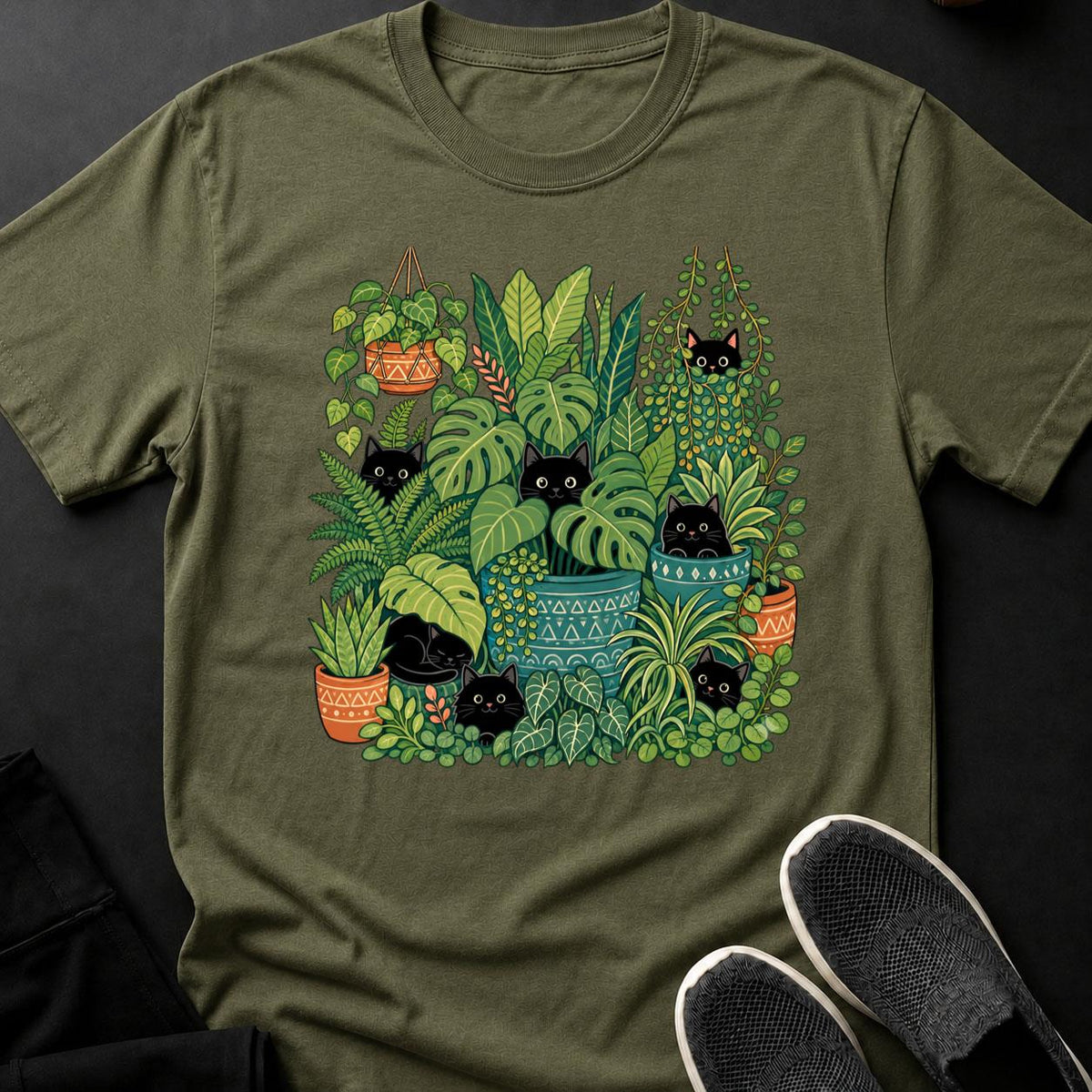 Cats Hiding In Houseplant Jungle Cat Tee
