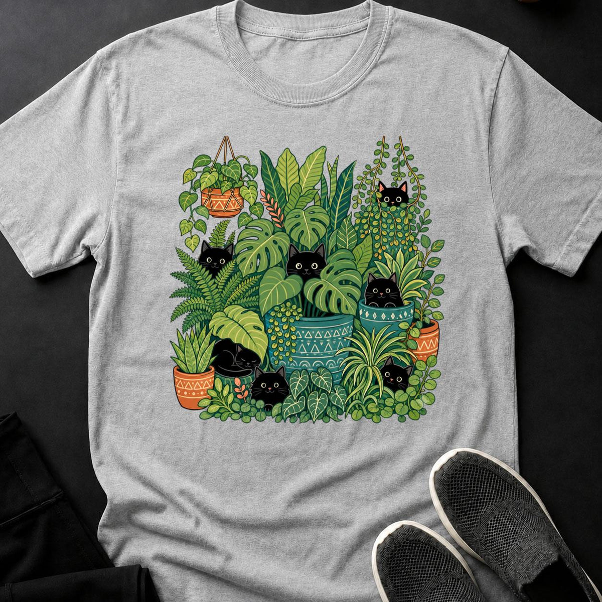 Cats Hiding In Houseplant Jungle Cat Tee