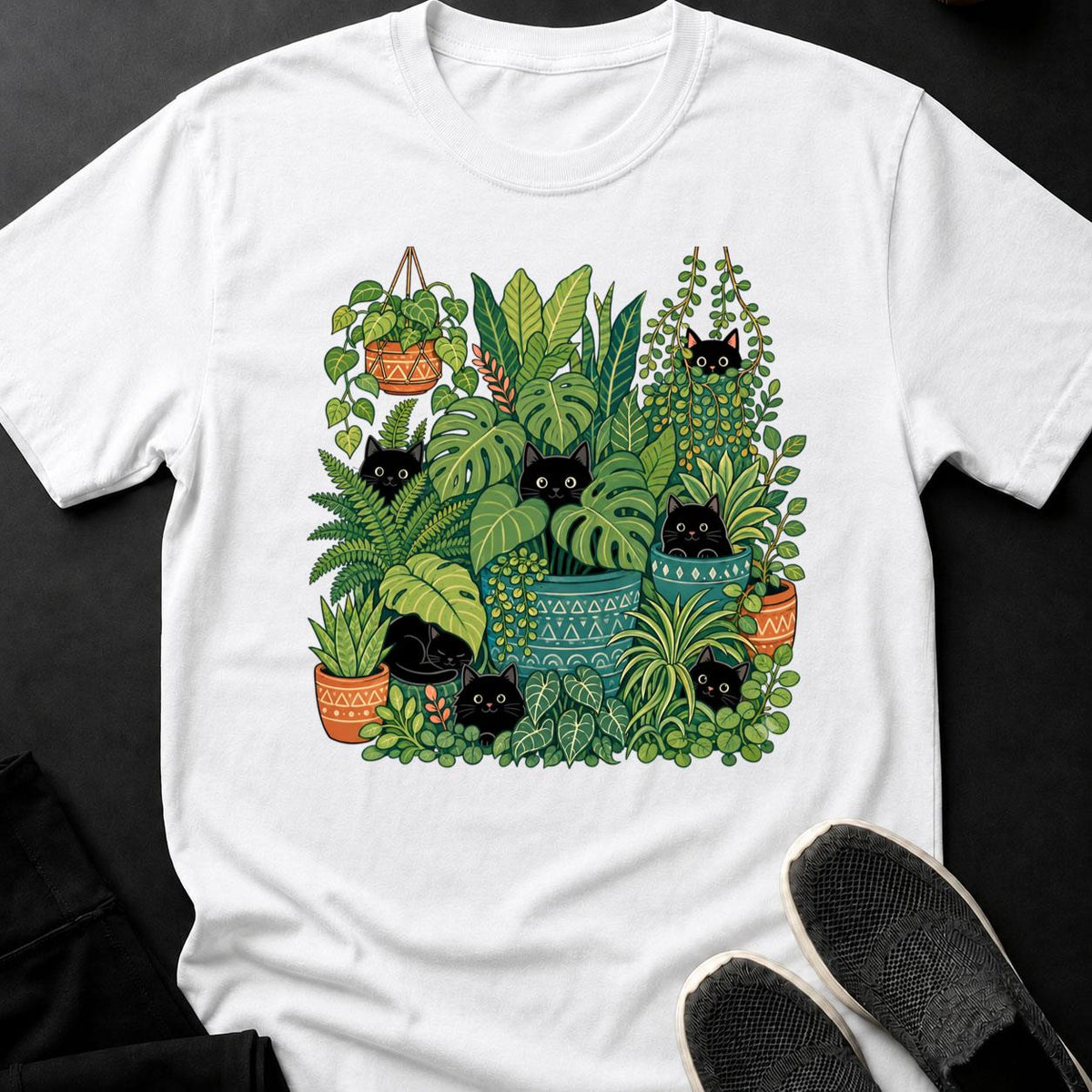Cats Hiding In Houseplant Jungle Cat Tee