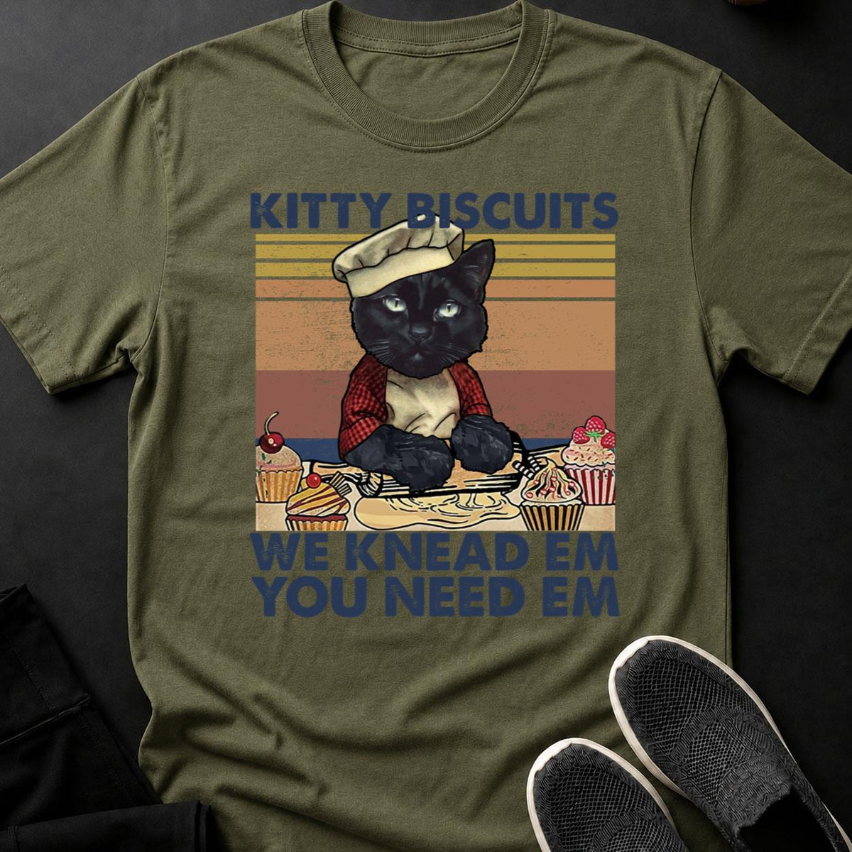 Chef Cat Bakes Cupcakes Retro Tee