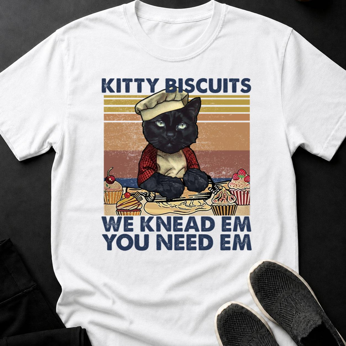 Chef Cat Bakes Cupcakes Retro Tee