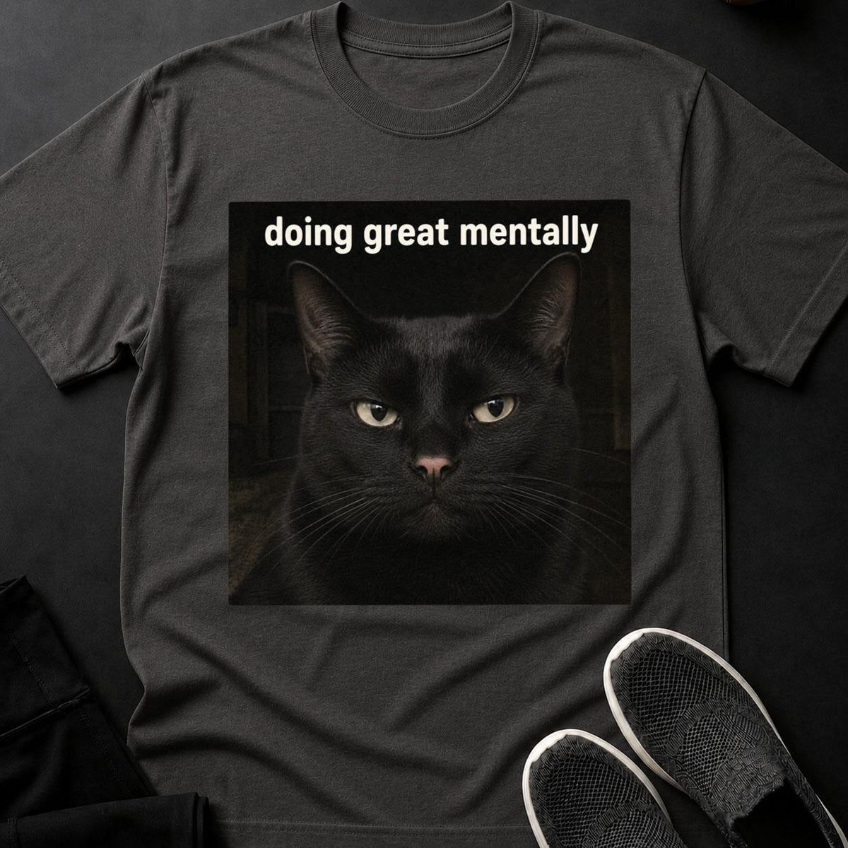 Doing Great Mentally_ Black Cat Meme