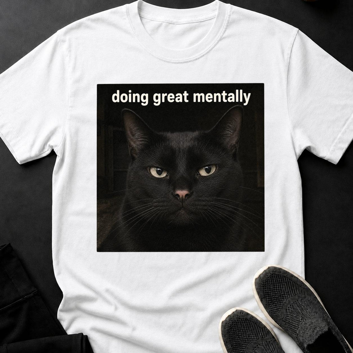Doing Great Mentally_ Black Cat Meme