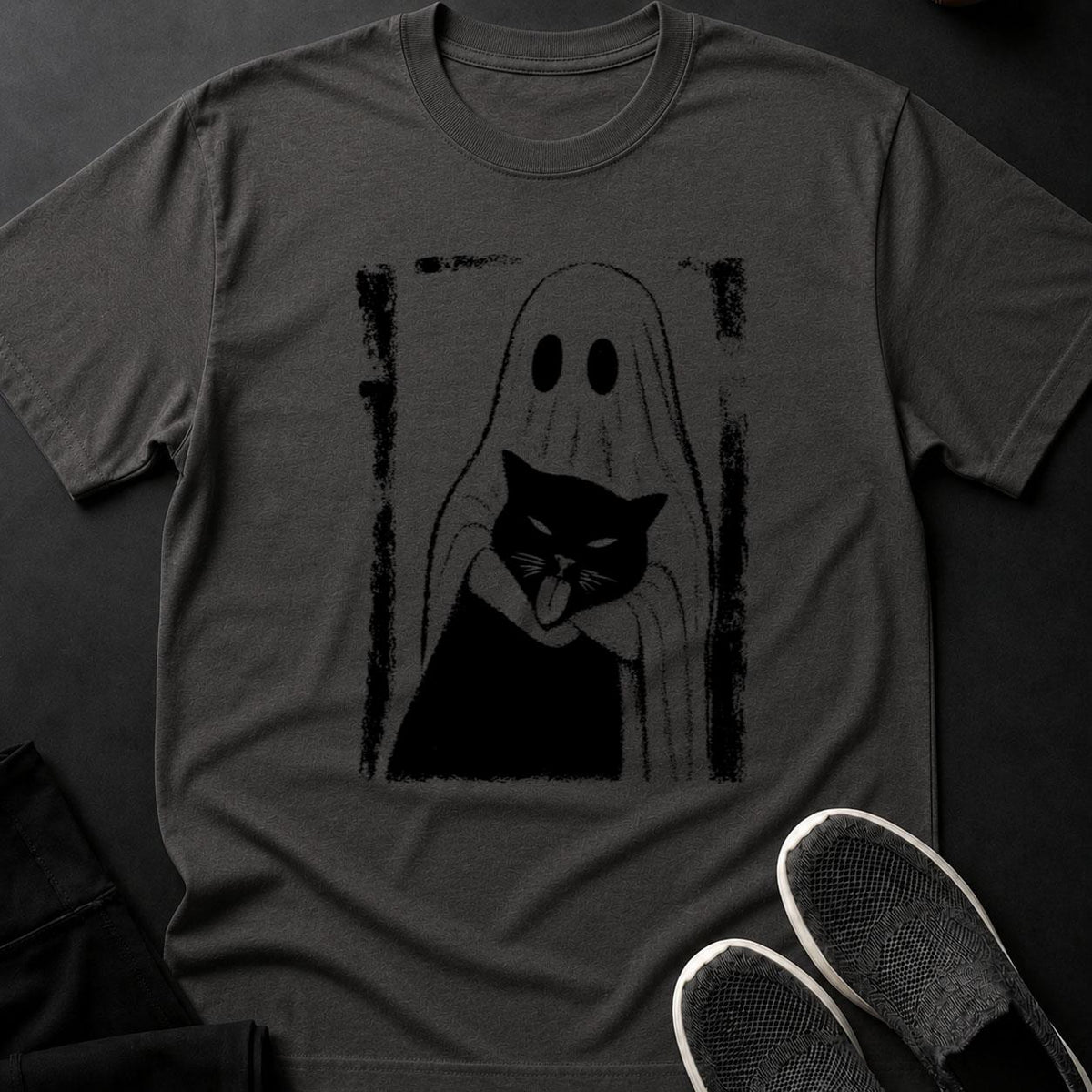 Ghost Holding Cat Dark Creepy Tee