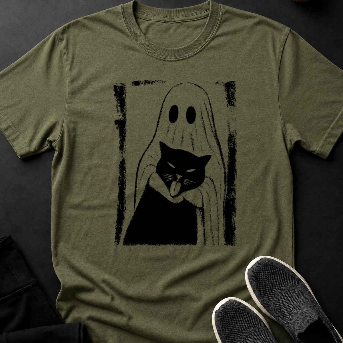 Ghost Holding Cat Dark Creepy Tee